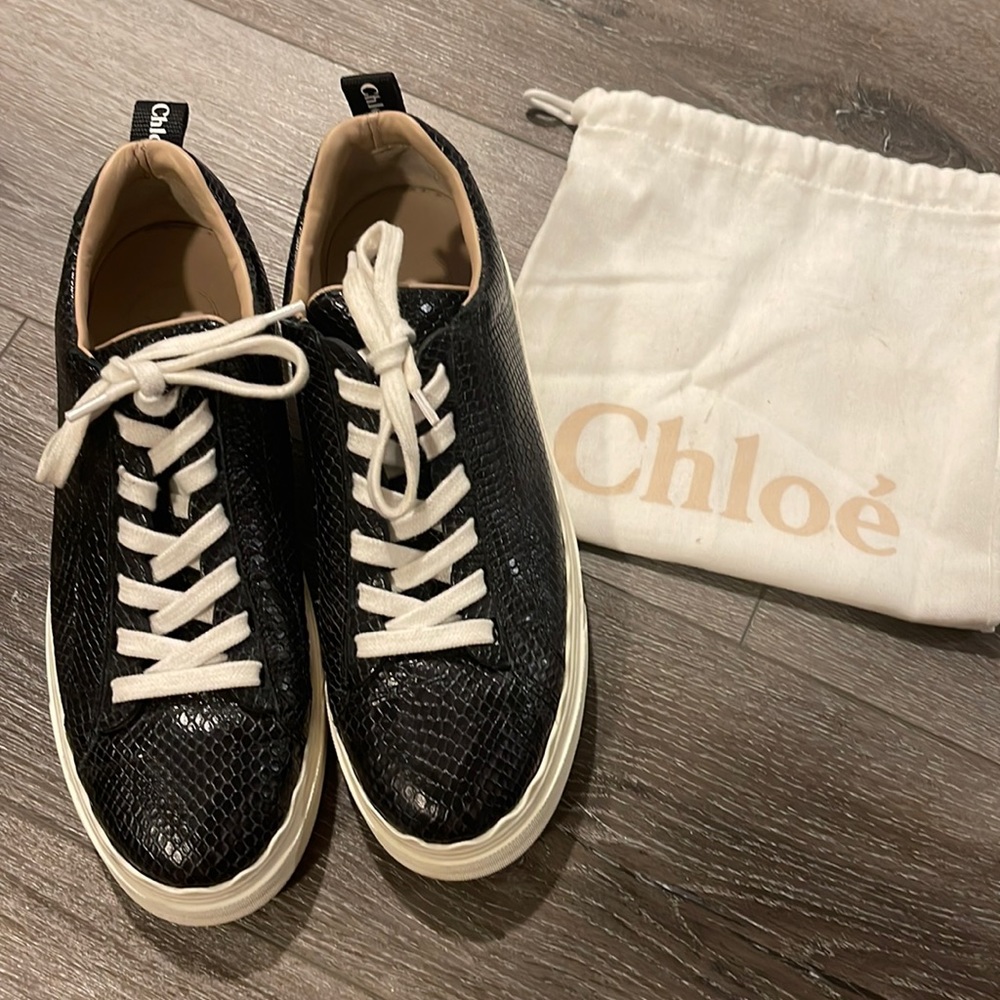 Chloe Black Python Crocodile Embossed Lauren Scallop Sneakers Size 40 (10)